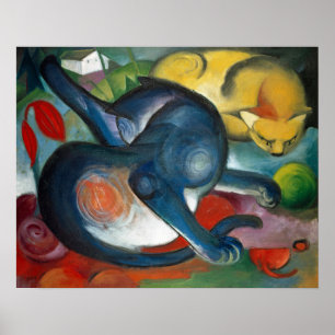 Poster Deux chats, Franz Marc 1912
