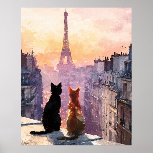 Poster Deux chats sur un toit de Paris (Devant)