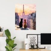Poster Deux chats sur un toit de Paris (Bureau à domicile)