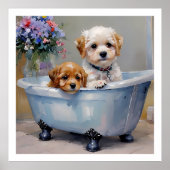 Poster Deux Chiens peint dans une baignoire (Devant)