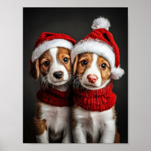 Poster Deux chiots de Noël