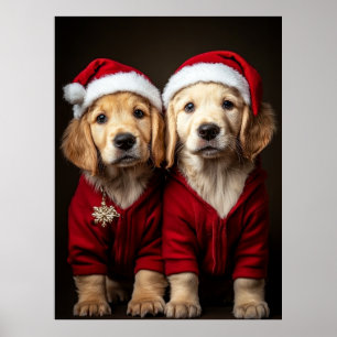 Poster Deux chiots de Noël