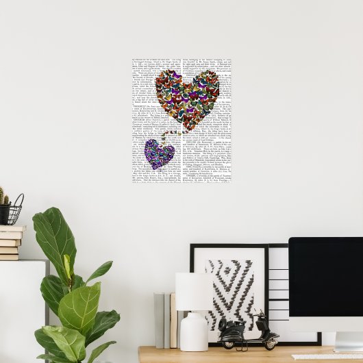 Poster Deux Coeurs papillons (Bureau à domicile)