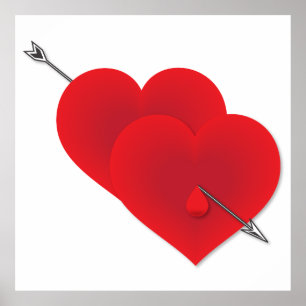 Poster Deux coeurs rouges