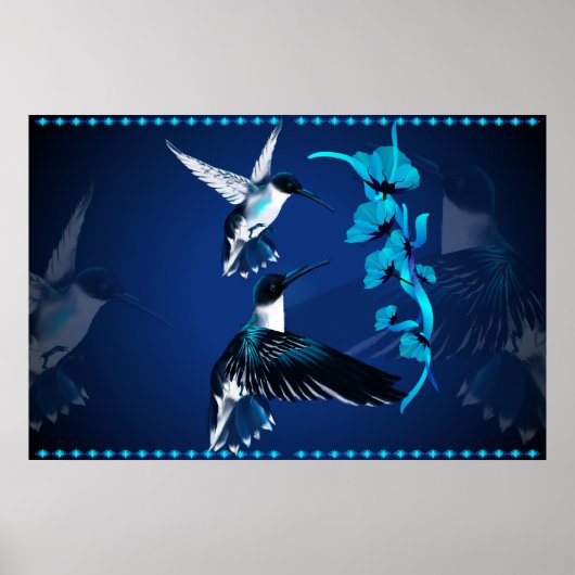 Poster Deux Colibris Bleus-Jardsign (Devant)