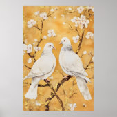 Poster deux colombes blanches perchées sur une branche (Devant)