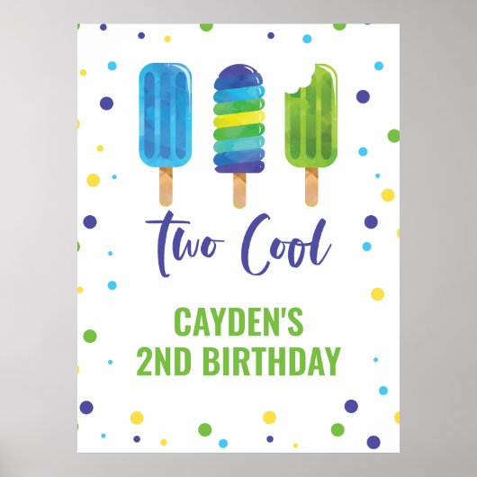 Poster Deux Cool 2ème Anniversaire Glace Bleu Vert (Devant)