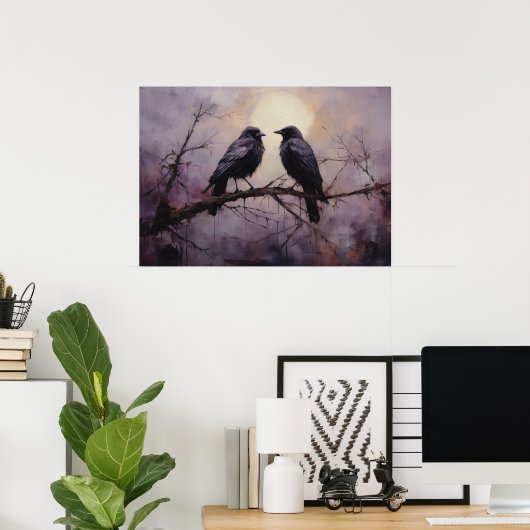 Poster Deux Corneilles Assis Sur Une Branche (Bureau à domicile)