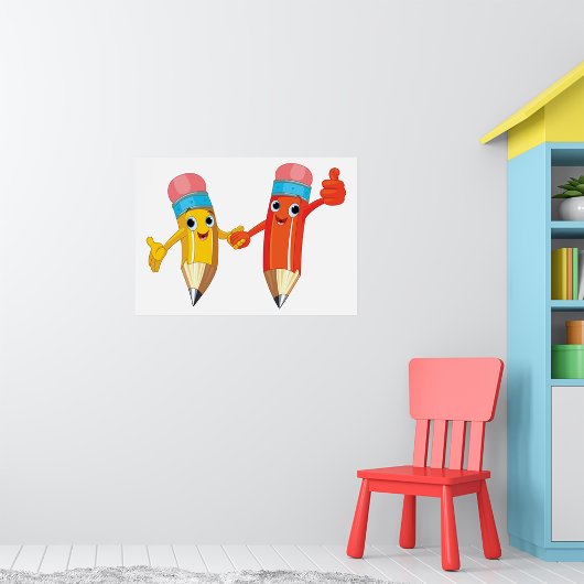 Poster Deux crayons heureux