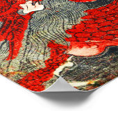 POSTER DEUX DRAGONS BOIS JAPONAIS COUPÉ EN BLEU ROUGE BLA (Coin)