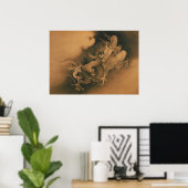 Poster Deux dragons dans les nuages Vintage japonais (Bureau à domicile)