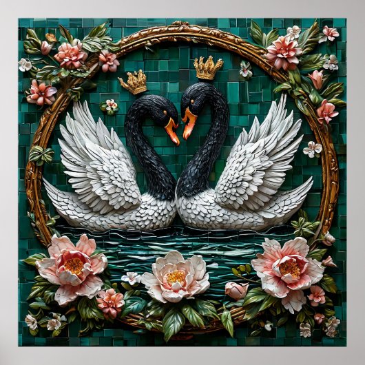 Poster Deux Élégants Cygnes Aux Couronnes (Devant)