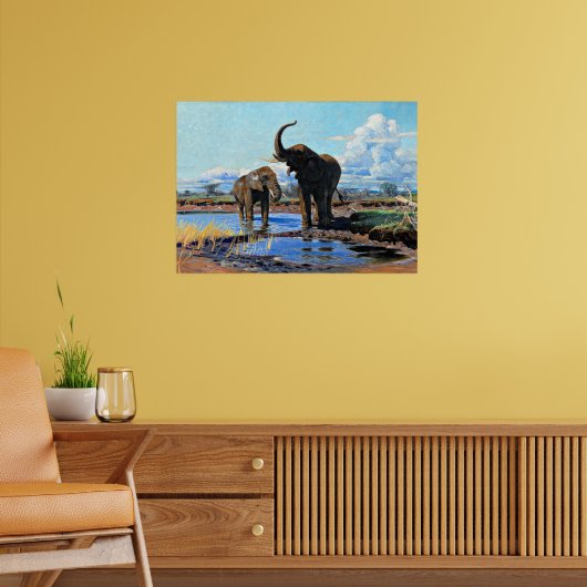 Poster Deux éléphants d'Afrique au point d'eau (Salon 2)