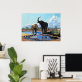 Poster Deux éléphants d'Afrique au point d'eau (Bureau à domicile)
