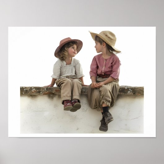 Poster Deux enfants assis sur un mur (Devant)