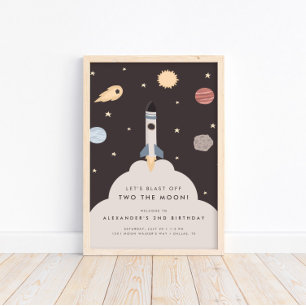 Poster Deux enfants de la Lune dans l'espace extra-atmosp