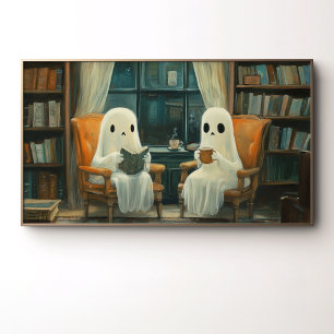 Poster Deux fantômes cosy lisant dans une bibliothèque Vi