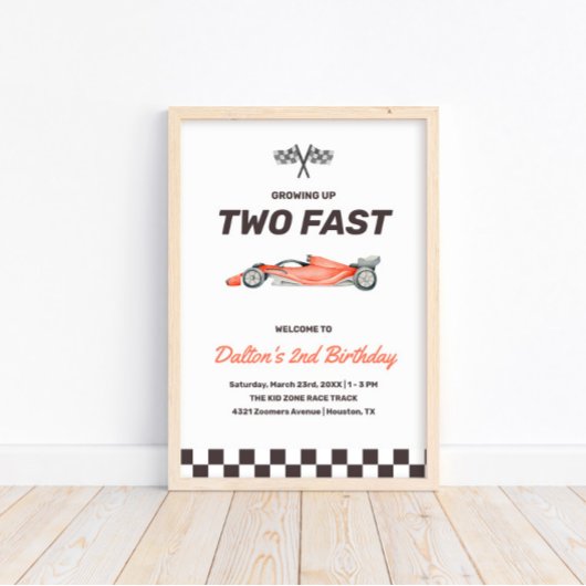 Poster Deux Fast Race Car 2nd Boy's Birthday Party Bienve
