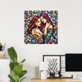 Poster Deux femmes amoureuses | Style Carrelage mosaïque  (Bureau à domicile)