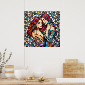 Poster Deux femmes amoureuses | Style Carrelage mosaïque  (Cuisine)