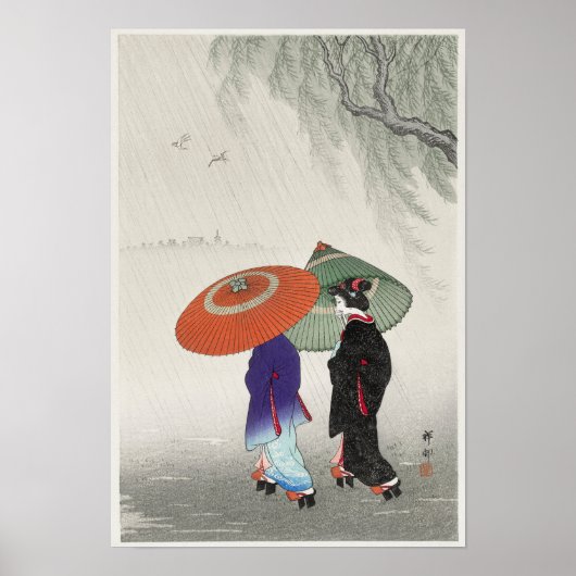 Poster Deux femmes dans la pluie par Ohara Koson (1925-19 (Devant)