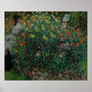 Poster Deux femmes parmi les fleurs, 1875 (huile sur toil