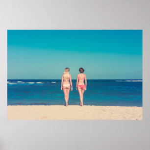 POSTER DEUX FEMMES PORTANT DU BIKINI SUR LE BORD