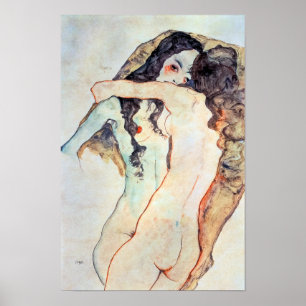 Poster Deux femmes s'étreignant Egon Schiele
