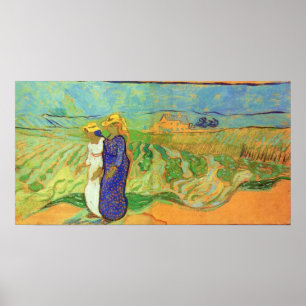 Poster Deux femmes traversant les champs par Vincent van