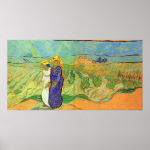 Poster Deux femmes traversent les champs par Vincent van 