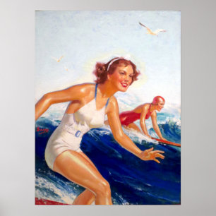 Poster Deux filles surfeuses par William Fulton Soare