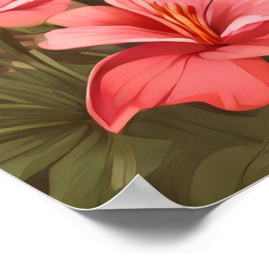 Poster Deux flamants roses sur une falaise (Coin)