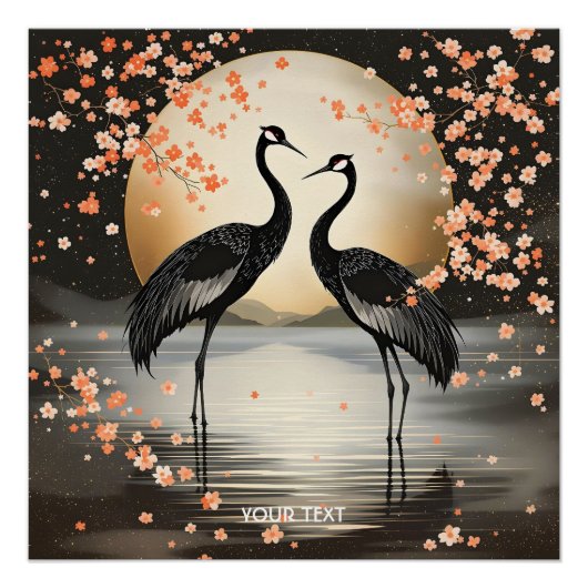 Poster Deux grues noires Fantasy Mignonnes (Devant)