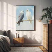 Poster Deux Hawks perchés sur une branche contre un ciel