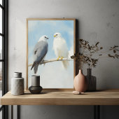 Poster Deux Hawks perchés sur une branche contre un ciel