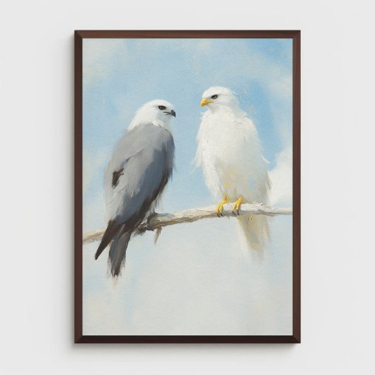 Poster Deux Hawks perchés sur une branche contre un ciel