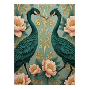 Poster deux hérons verts élégants
