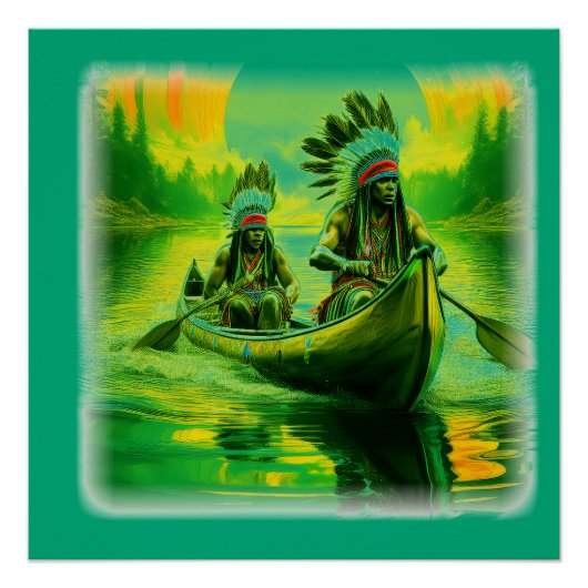 Poster Deux Indiens Rament Sur Le Lac (Devant)