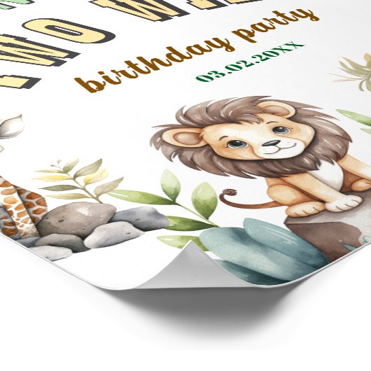 Poster Deux jungle sauvage première fête d'anniversaire (Coin)