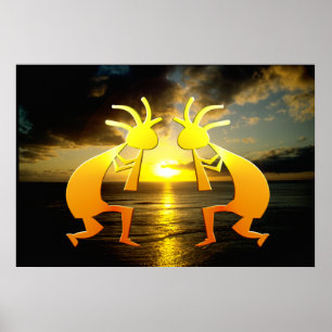 Poster Deux Kokopellis au coucher du soleil
