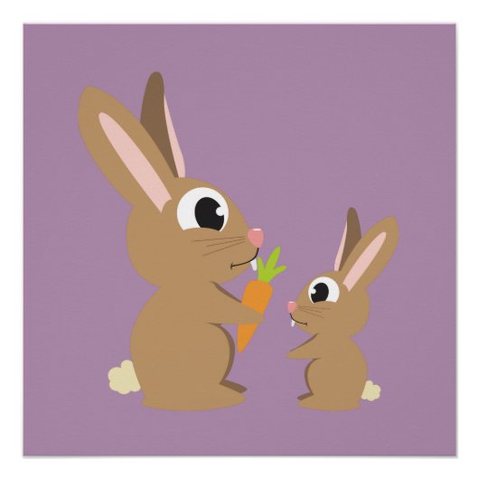 Poster Deux lapins mignons partageant une carotte (Devant)