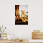 Poster Deux Lioness Par Arbre (Cuisine)