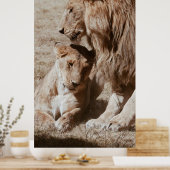 POSTER DEUX LIONS BROWN SUR LE CHAMP VERT (Cuisine)