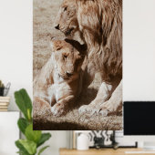 POSTER DEUX LIONS BROWN SUR LE CHAMP VERT (Bureau à domicile)