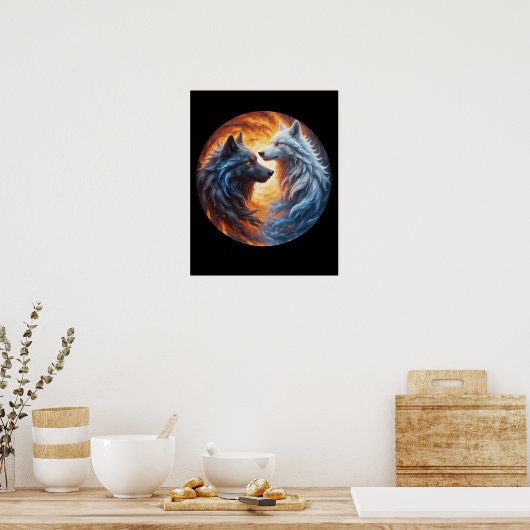 Poster Deux loups Yin yang (Cuisine)