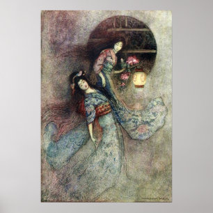 Poster Deux maidens et lanterne de Warwick Goble