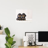 Poster Deux Mini Dachshund Assis (Bureau à domicile)