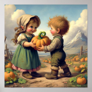 Poster Deux Munchkins Vintages adorables dans un Patch Ci