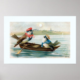 Poster Deux oiseaux dans un bateau