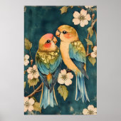 Poster Deux oiseaux, qui semblent être des inséparables, (Devant)